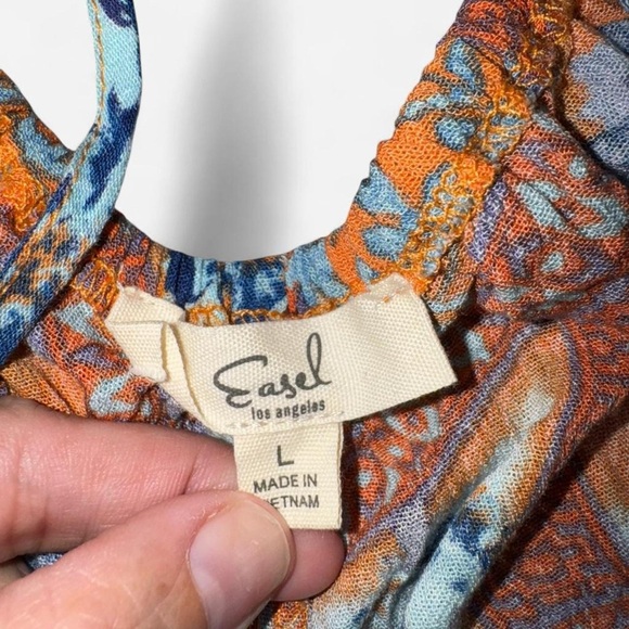 Easel Boho Patchwork Halter Jumpsuit Wide Leg Festival Tassel - Picture 3 of 4